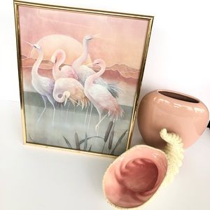 Vintage Art Flamingo birds